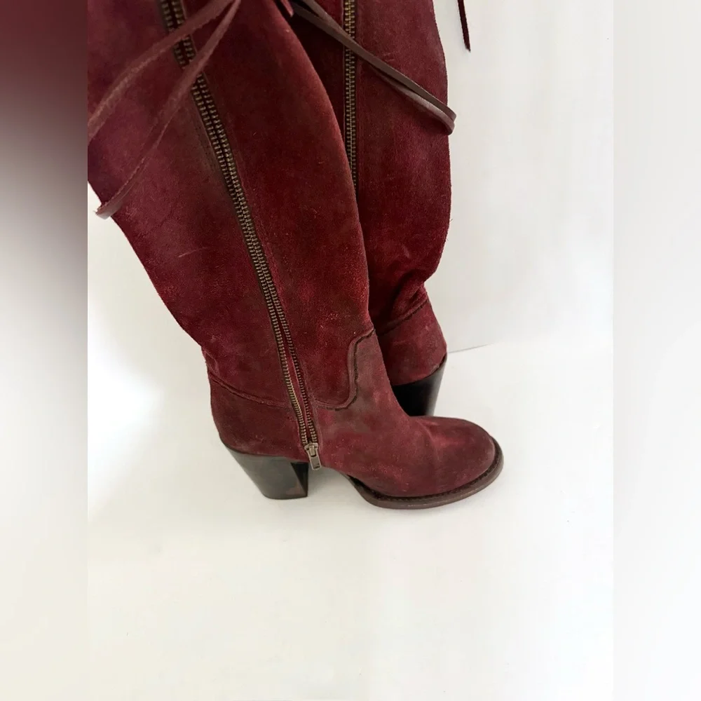 Women's Over-the-Knee Suede Boots in Burgundy